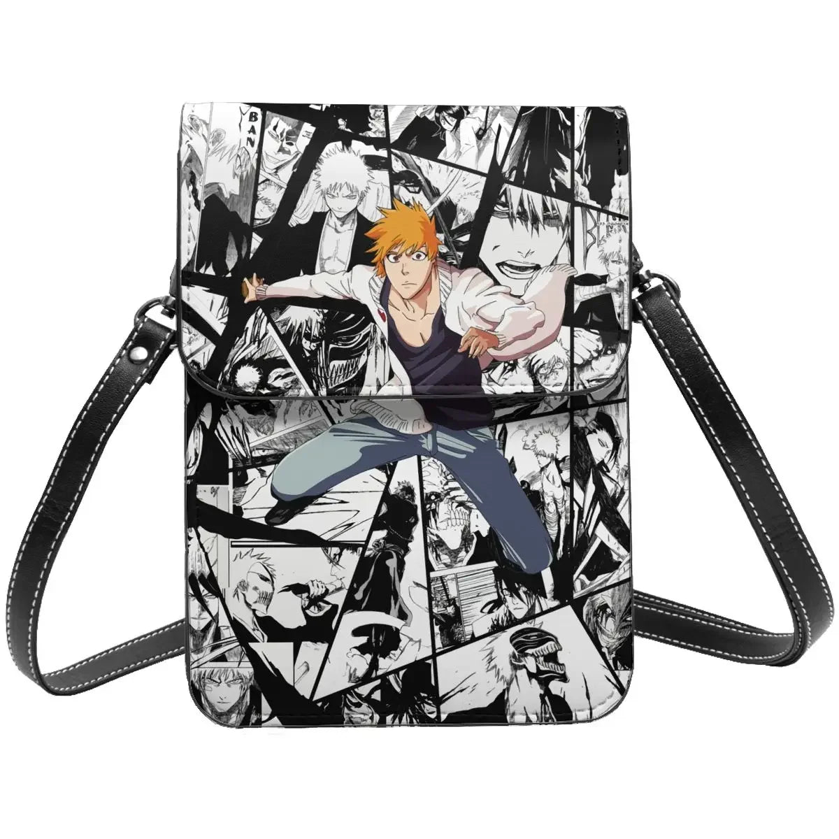 Anime BLEACH Kurosaki Ichigo Crossbody Wallet Cell Phone Bag Shoulder Bag Cell Phone Purse Adjustable Strap