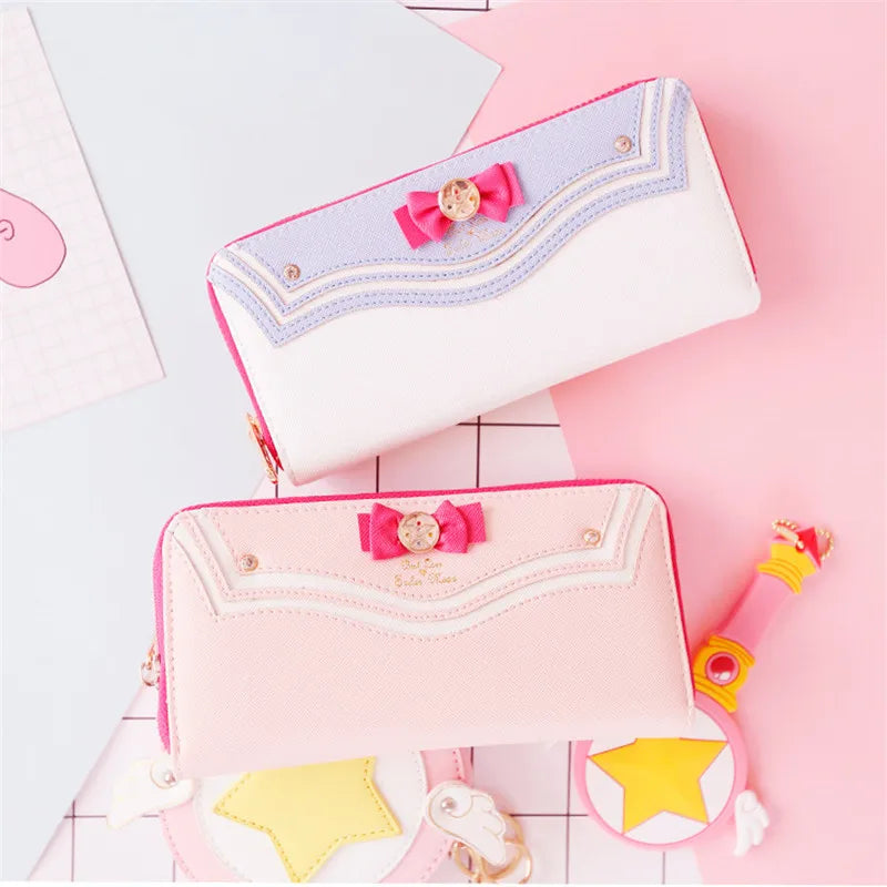 Anime Cartoon Sailor Moon Designer PU Leather Long Wallet Women Japanese Fashion Brand Lady Zipper Purse