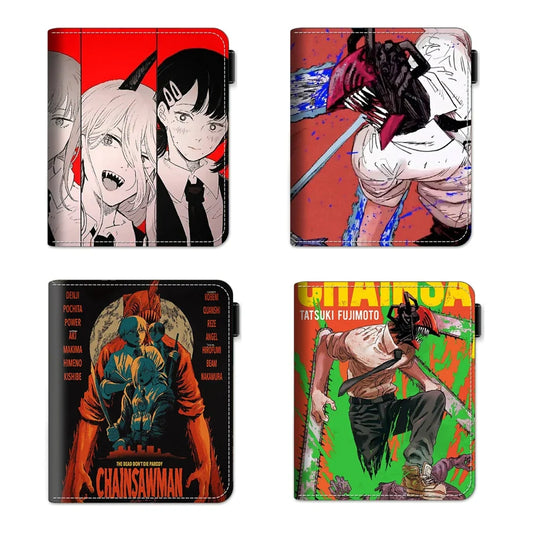 Anime Chainsaw Man Pochita Makima PU Wallet Short Folding Purse with Coin Pocket