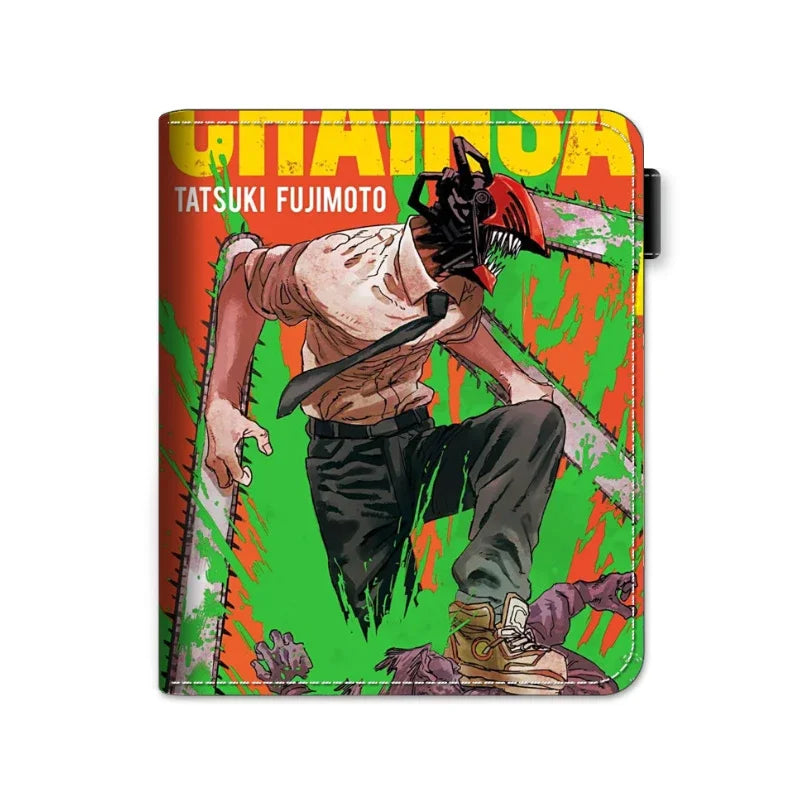 Anime Chainsaw Man Pochita Makima PU Wallet Short Folding Purse with Coin Pocket