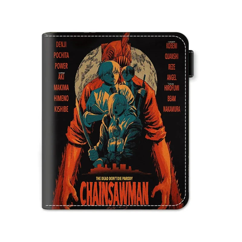 Anime Chainsaw Man Pochita Makima PU Wallet Short Folding Purse with Coin Pocket