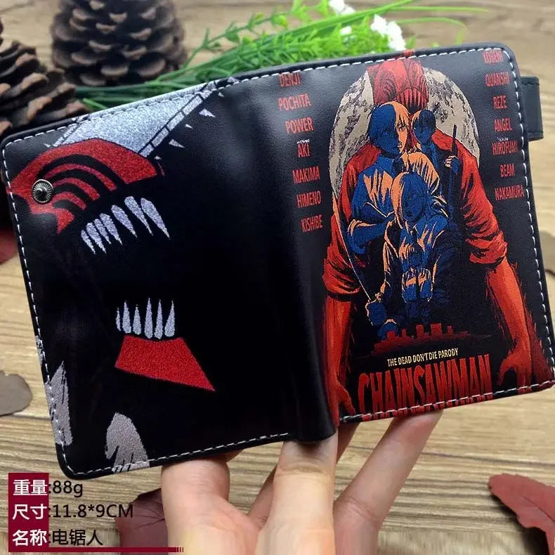 Anime Chainsaw Man Pochita Makima PU Wallet Short Folding Purse with Coin Pocket