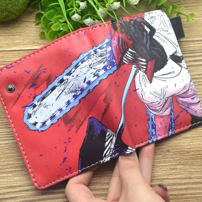 Anime Chainsaw Man Pochita Makima PU Wallet Short Folding Purse with Coin Pocket