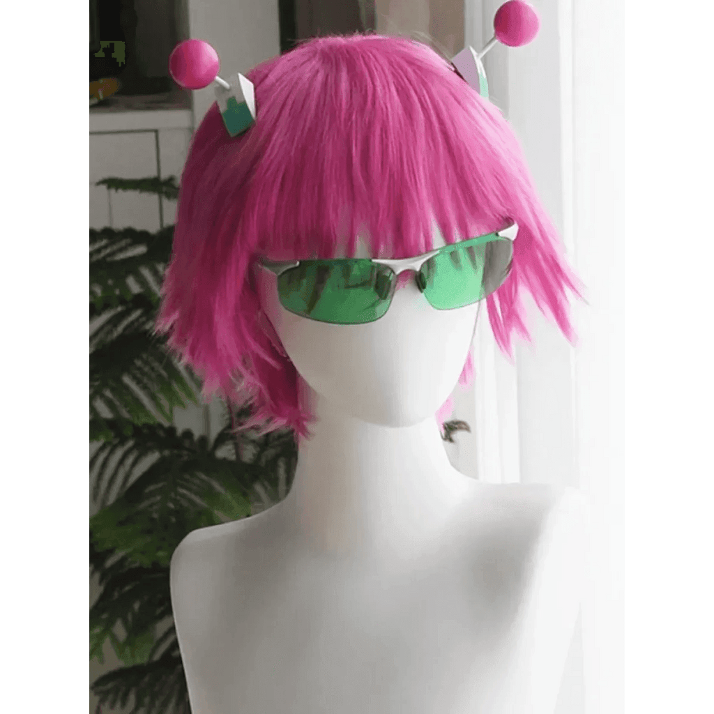 Saiki Kusuo Cosplay Wig – Pink Wig with Hairpins & Green Glasses Set - Wig and Hairpins / One Size
