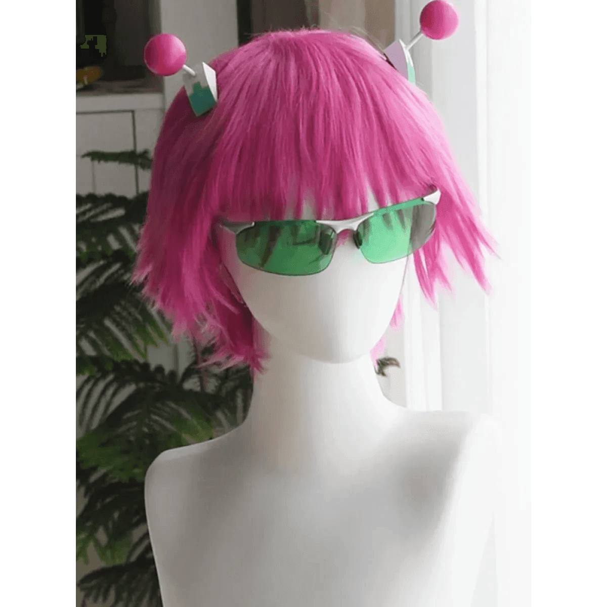 Saiki Kusuo Cosplay Wig – Pink Wig with Hairpins & Green Glasses Set - Wig and Hairpins / One Size