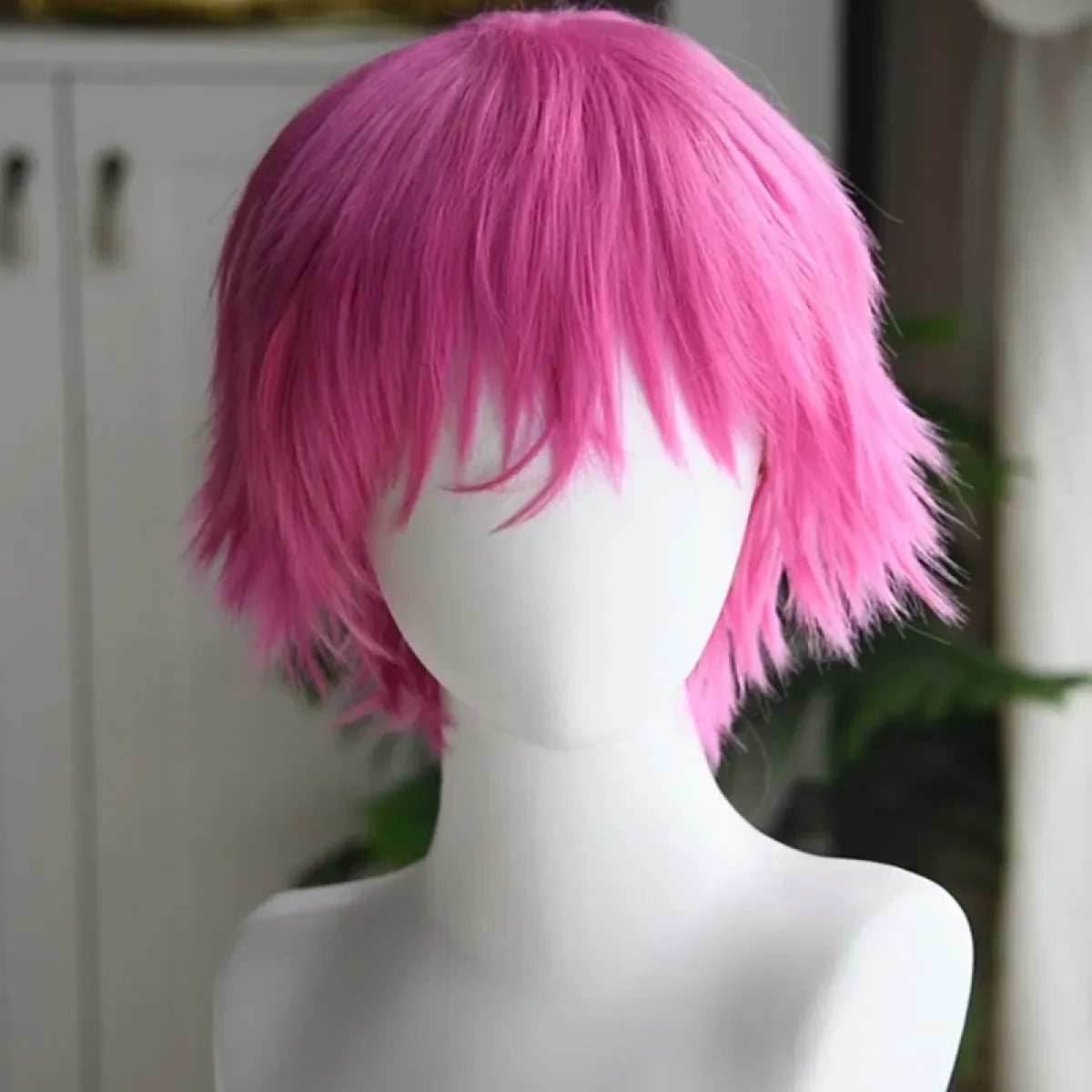 Saiki Kusuo Cosplay Wig – Pink Wig with Hairpins & Green Glasses Set - Wig and Hairpins / One Size