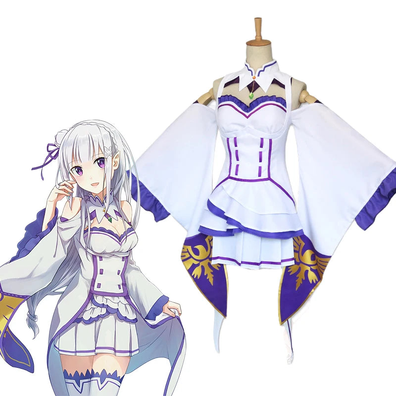 Anime Emilia Cosplay Rezero Costume Doll Re Zero Emilia Cosplay Costume Cloak Dolls Wig Women Dress Halloween Costumes for Women