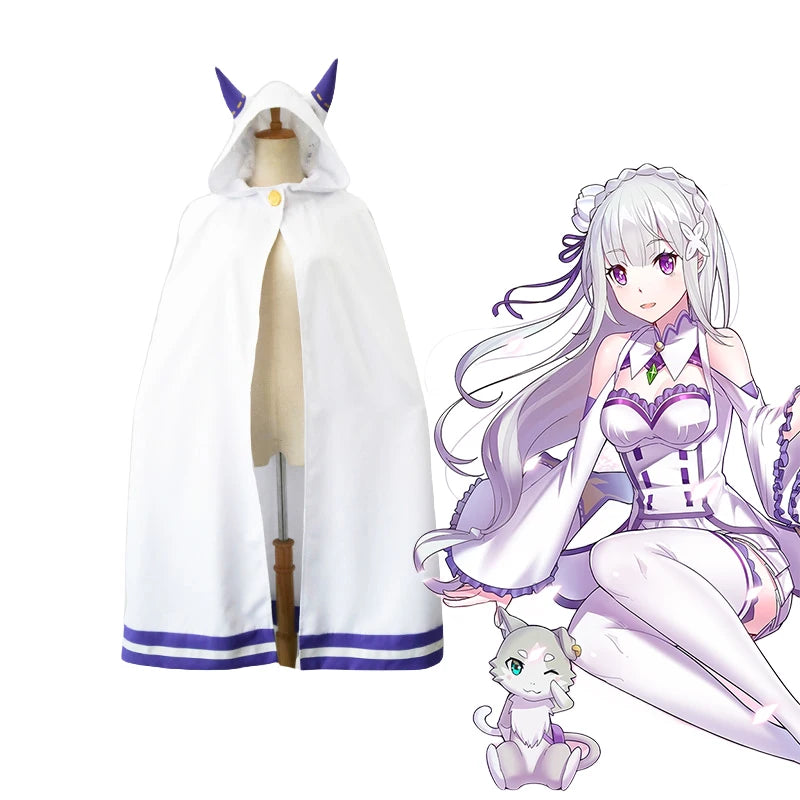 Anime Emilia Cosplay Rezero Costume Doll Re Zero Emilia Cosplay Costume Cloak Dolls Wig Women Dress Halloween Costumes for Women