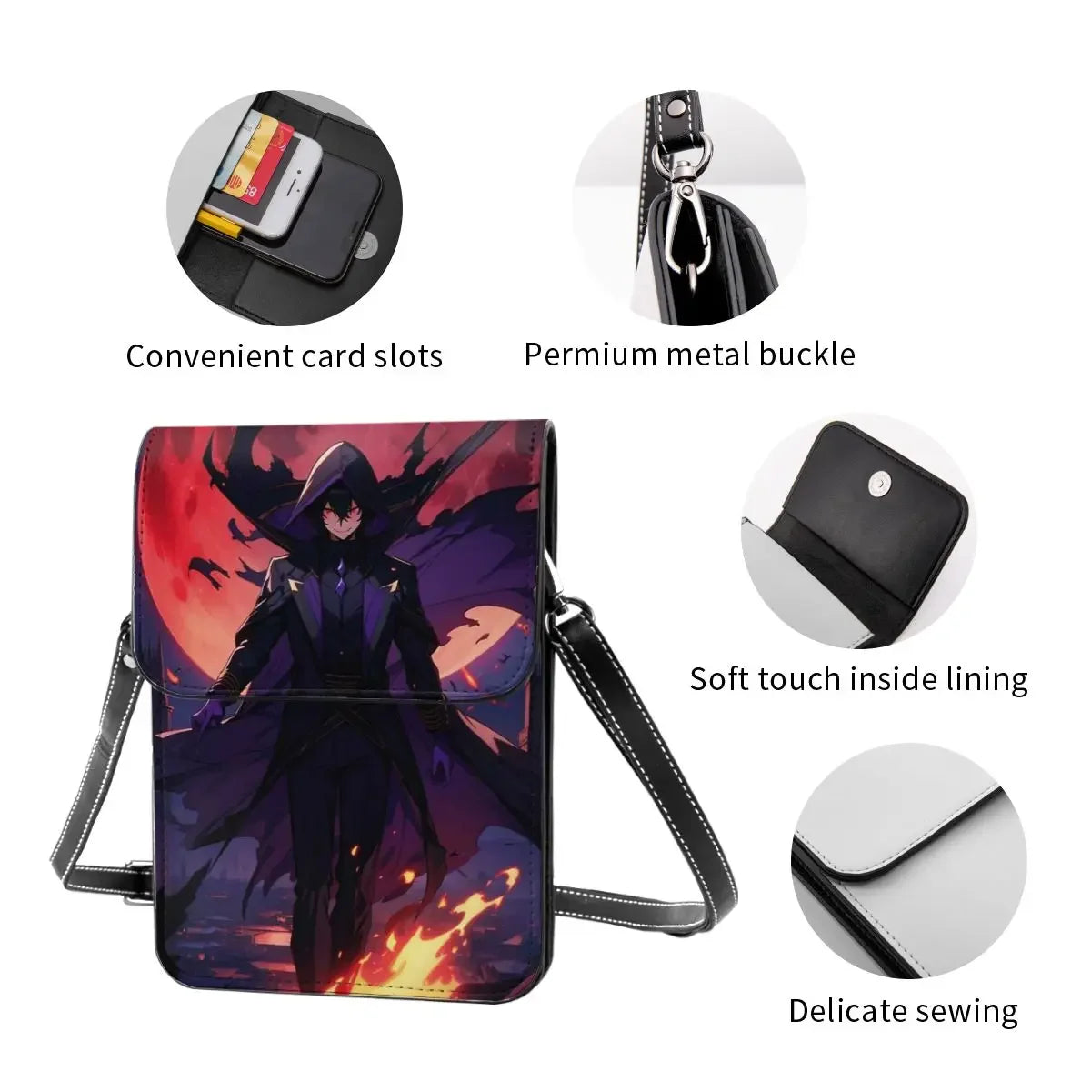 Anime Eminence In Shadow Crossbody Wallet Cell Phone Bag Shoulder Bag Cell Phone Purse Adjustable Strap