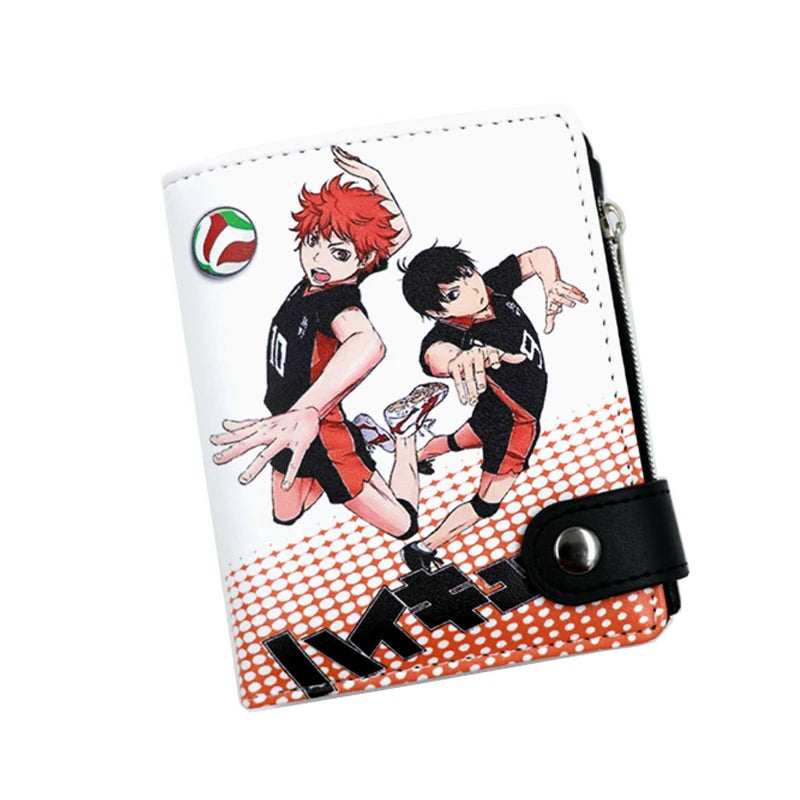 Anime Haikyuu!! Shoyo Hinata PU Short Wallets Tobio Kageyama Button Purse with Coin Bag