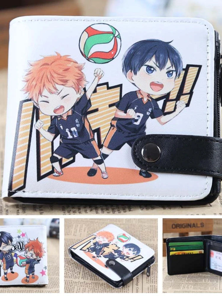 Anime Haikyuu!! Shoyo Hinata PU Short Wallets Tobio Kageyama Button Purse with Coin Bag