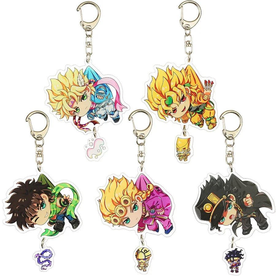 Anime Keychain Bizarre Adventure for Women Accessories Cute Bag Pendant Key Ring Acrylic Cartoon Friends Gift