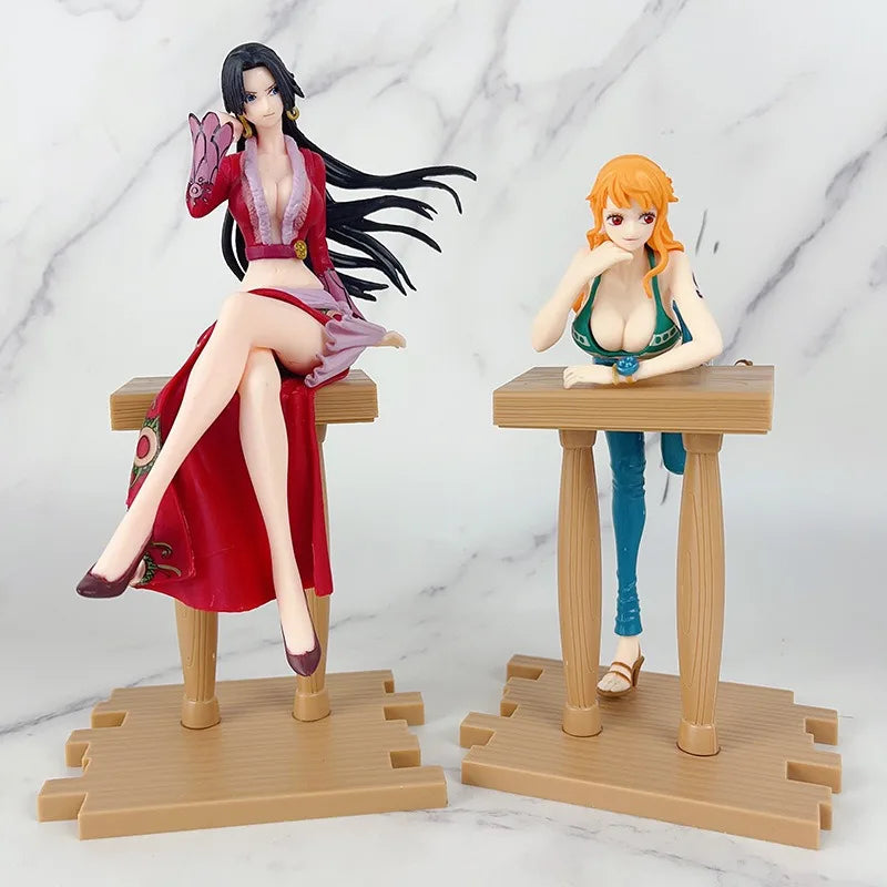 Anime One Piece Luffy Ace Nami Hancock Figure Bar position Sitting posture Action Figure PVC Model Doll Collection Toy Gift Kids