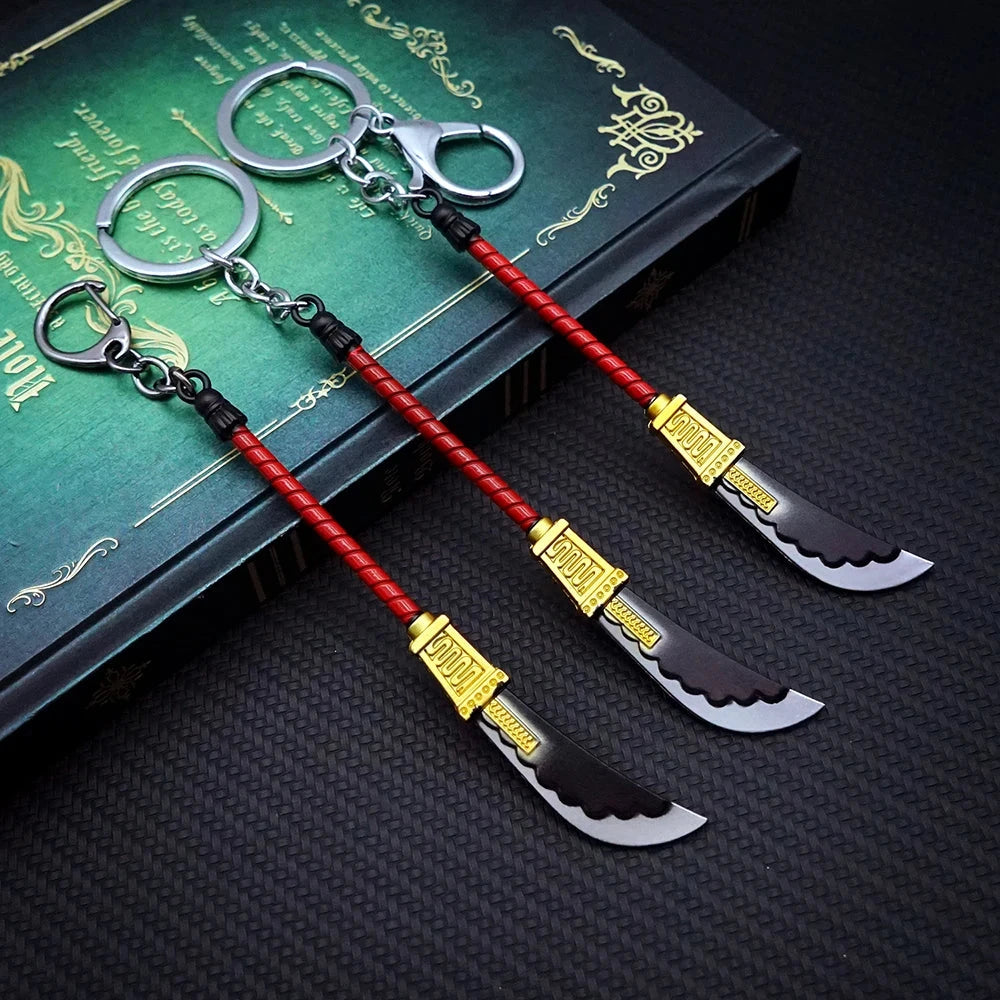 Anime White Beard Keychain Edward Newgate Sword Weapon Key Chain Keyring Keychains for Men Women Game Accessories Car Key Ring