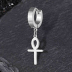 Ankh Stainless Steel Cross Earring - Silver / Single