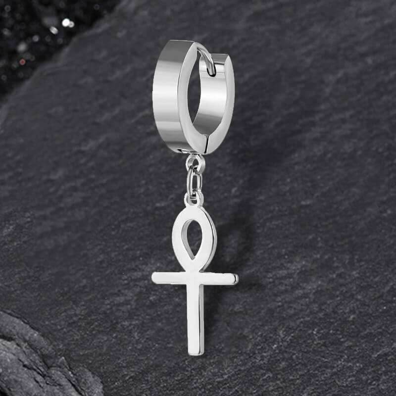 Ankh Stainless Steel Cross Earring - Silver / Single