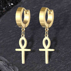 Ankh Stainless Steel Cross Earring - Gold / A Pair