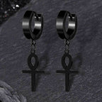 Ankh Stainless Steel Cross Earring - Black / A Pair