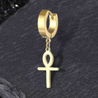 Ankh Stainless Steel Cross Earring - Gold / Single