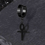 Ankh Stainless Steel Cross Earring - Black / Single