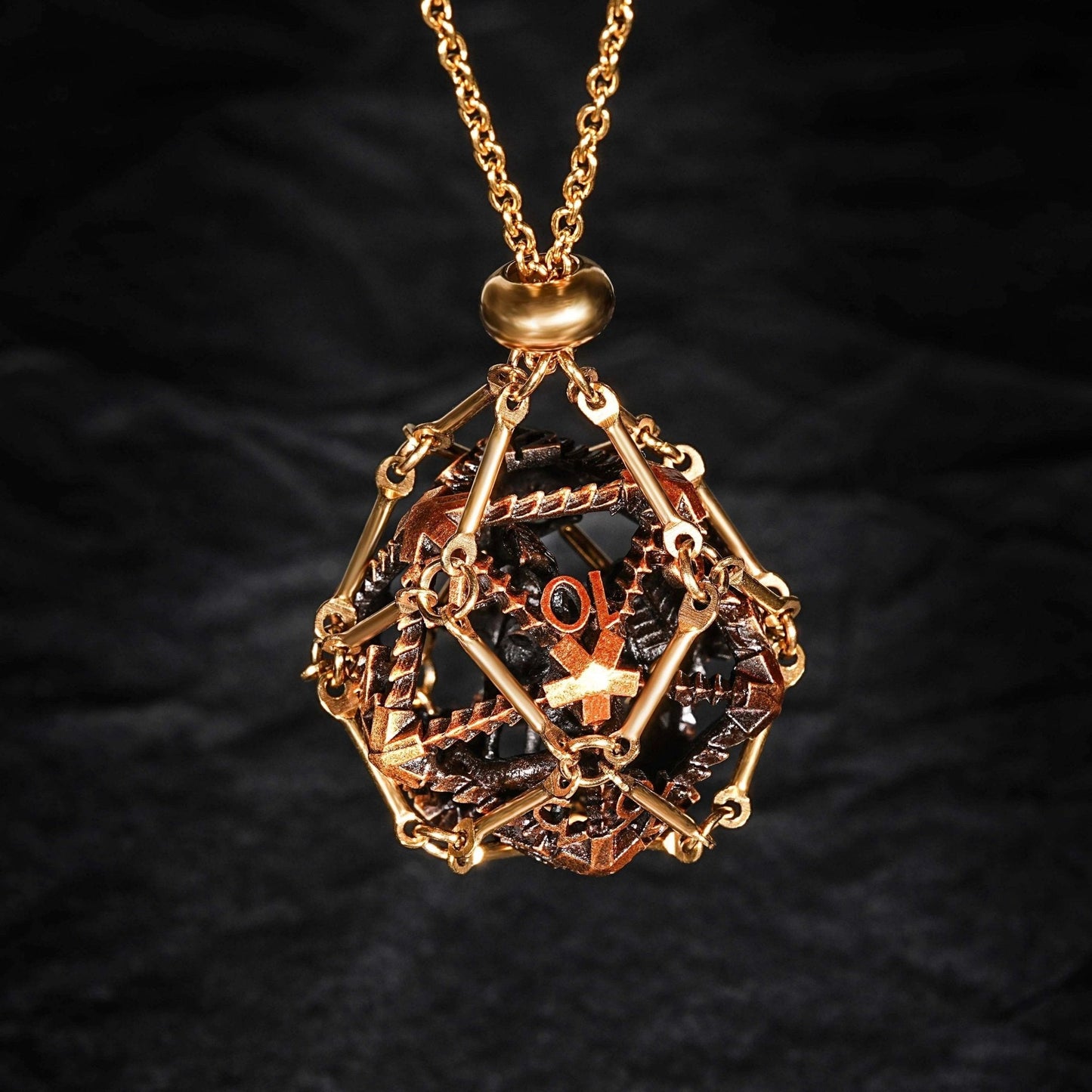 Antique Gold Metal Hollow 3D Dragon D&D Dice Set