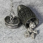 Antique Nickel Bullet Hollow Metal D20 Dice Cage Necklace + 7 Mini Metal Dice Set