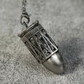 Antique Nickel Bullet Hollow Metal D20 Dice Cage Necklace + 7 Mini Metal Dice Set