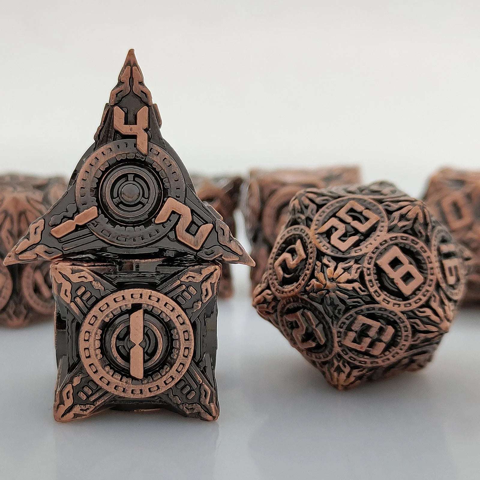 Antique Red Copper Solid Metal DND Dice Set Flying Saucer Elements