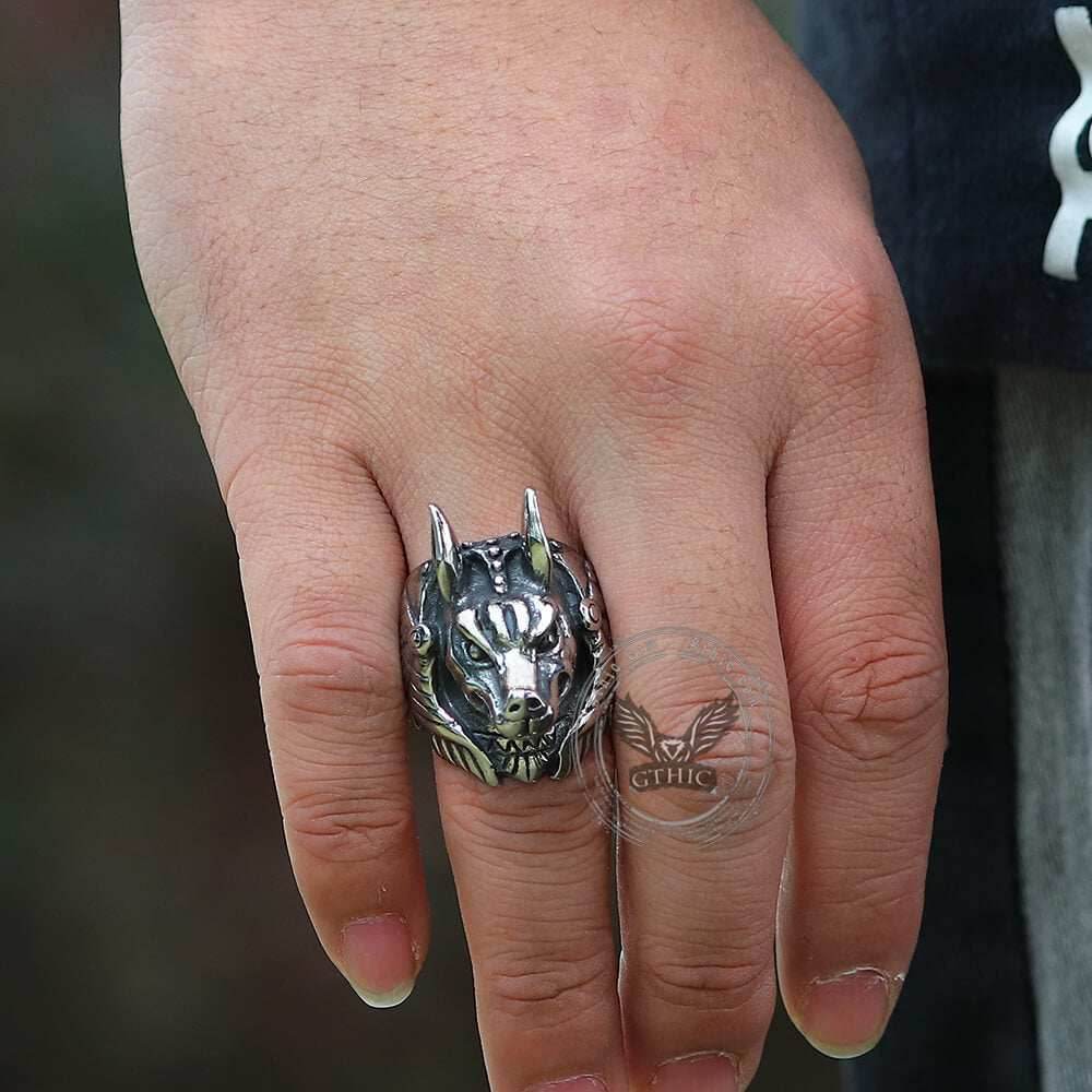 Anubis Egyptian Death God Stainless Steel Ring - Stainless Steel / 7