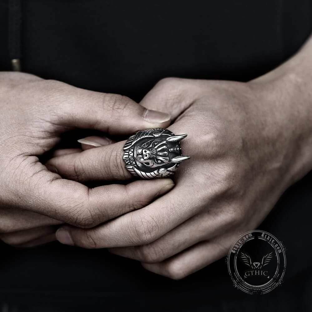 Anubis Egyptian Death God Stainless Steel Ring - Stainless Steel / 7