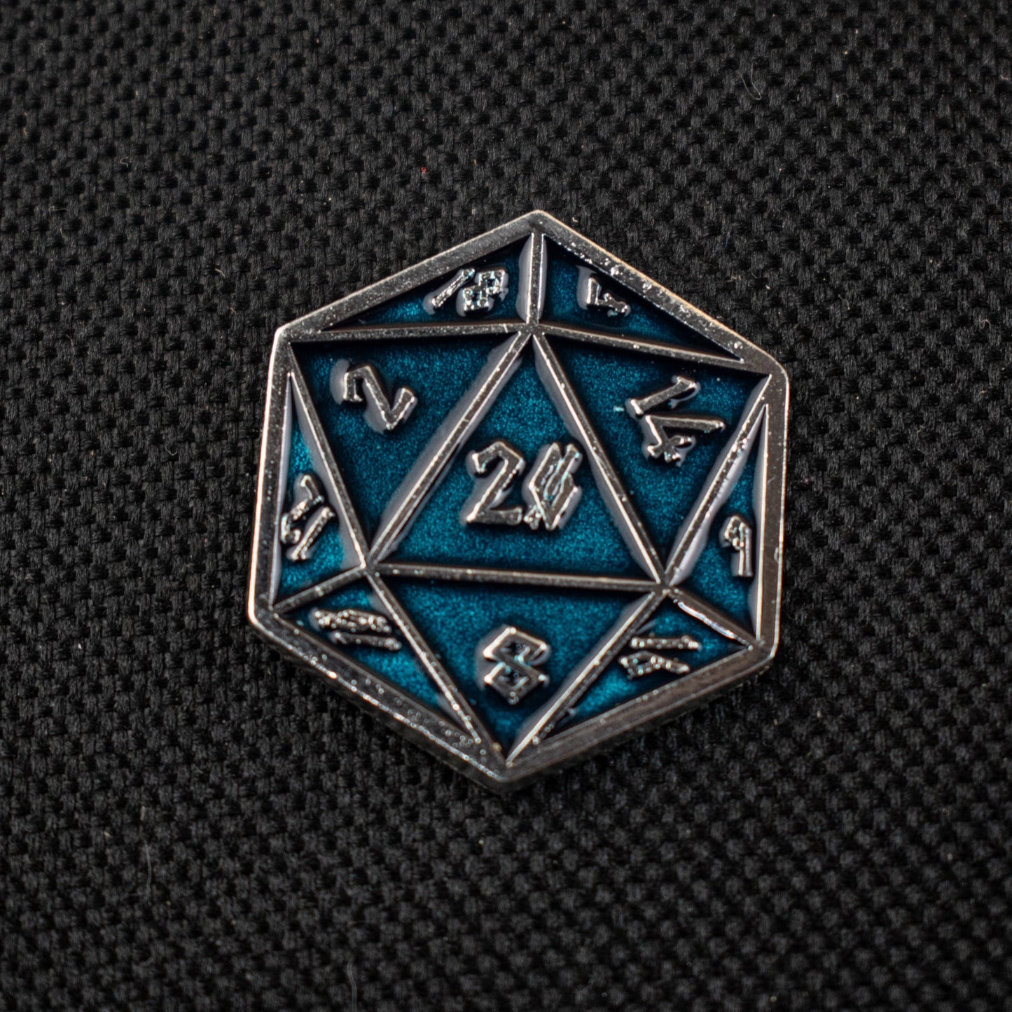 Aqua and Silver D20 Pin