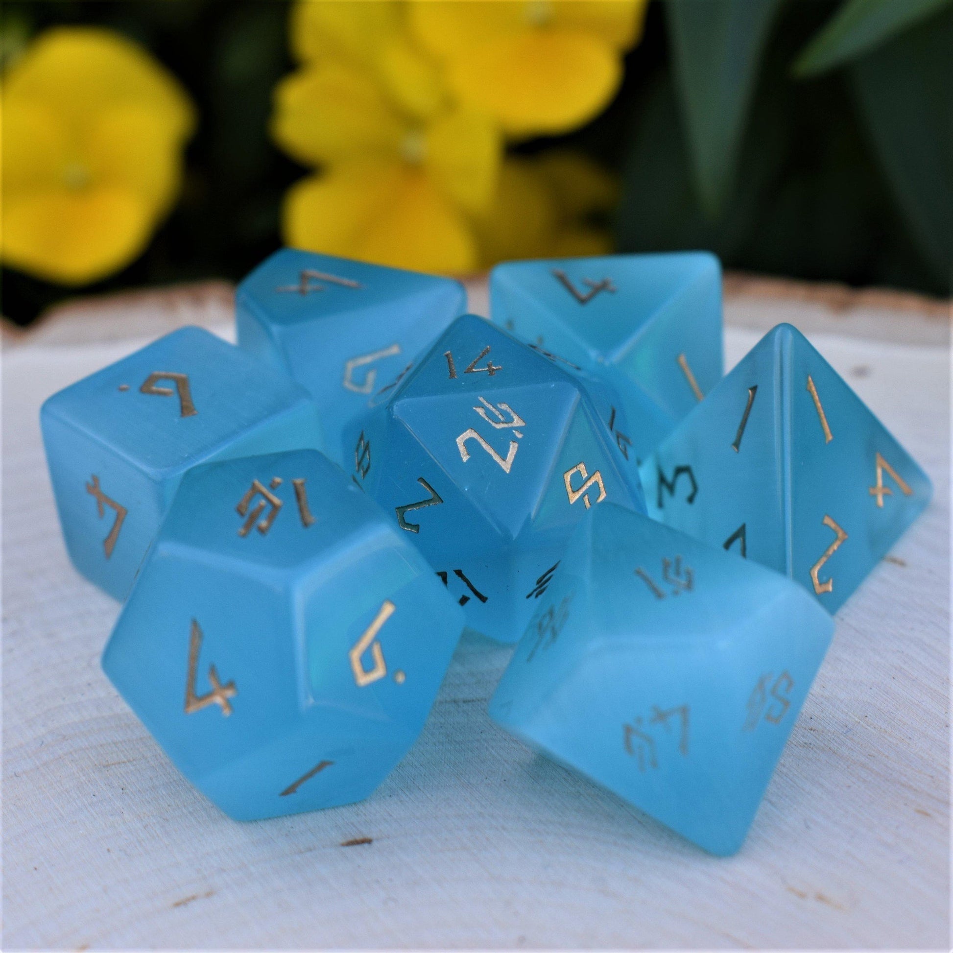 Aqua Blue Cat's Eye Stone Dice Set