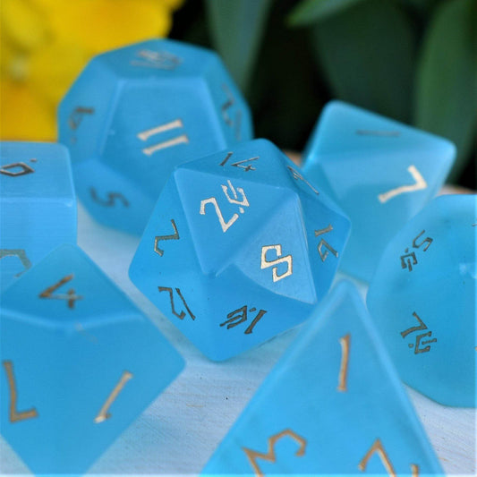 Aqua Blue Cat's Eye Stone Dice Set 'PRE-ORDER | SPRING EVENT DEAL' - 