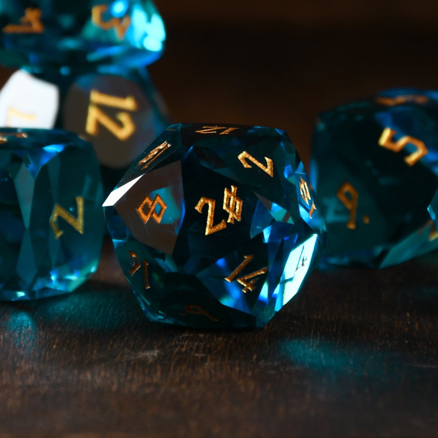 Aquamarine Multifaceted Glass Dice Set