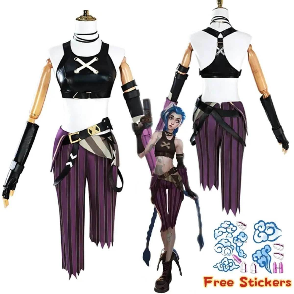 Arcane Jinx Cosplay Costume – LOL Season 2 Loli Outfit with Wig & Accessories - Costume Only / S