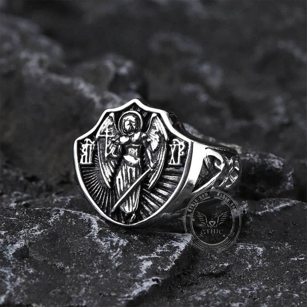 Archangel Guardian Stainless Steel Ring - Stainless Steel / 7