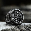 Archangel Saint Michael Stainless Steel Men’s Ring Handcrafted - Stainless Steel / 7