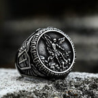 Archangel Saint Michael Stainless Steel Men’s Ring Handcrafted - Stainless Steel / 7