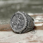 Archangel Saint Michael Stainless Steel Men’s Ring Handcrafted - Stainless Steel / 7