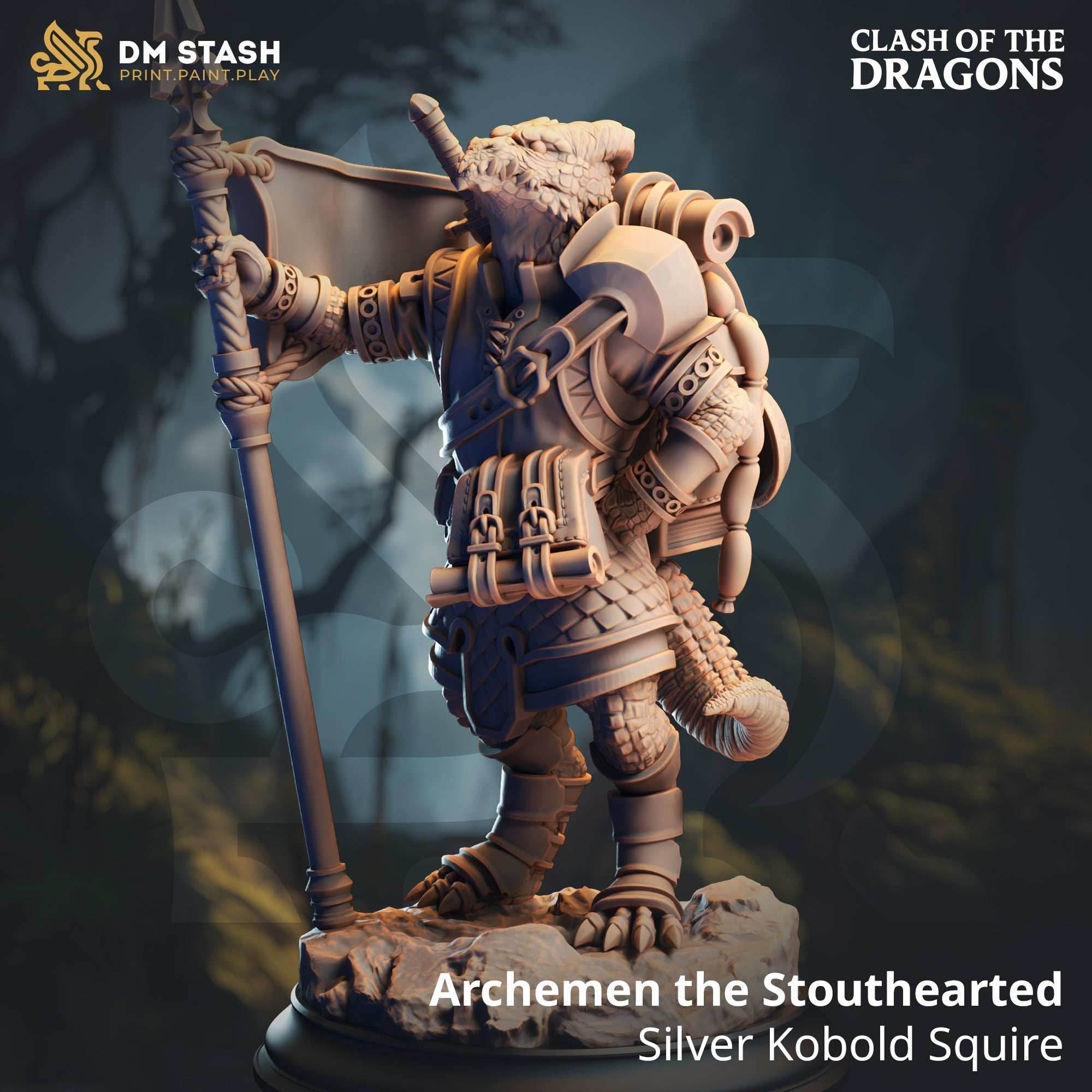 Archemen the Stouthearted (Male Silver Kobold Squire) - 32mm Scale