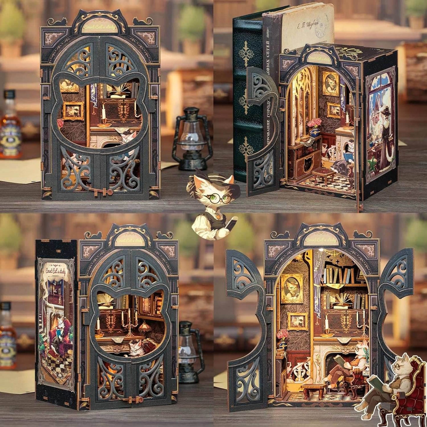 Book Nook Wizardi Miniature - Count Cat's Study Roombox Kit - 