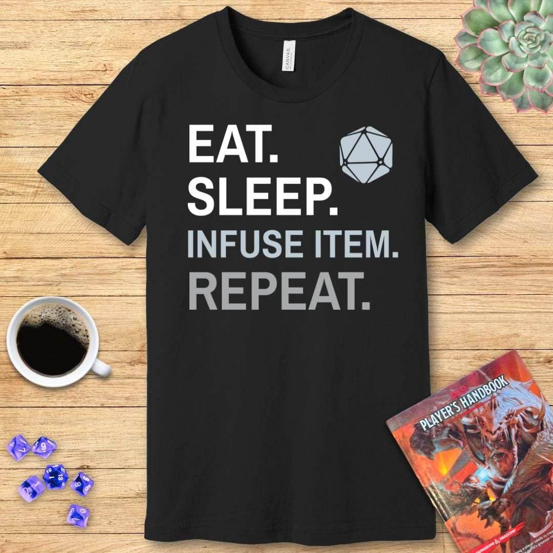 Artificer T-Shirt – 'Eat, Sleep, Infuse Item, Repeat' - Navy / S