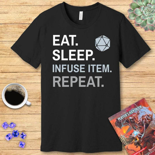 Artificer T-Shirt – 'Eat, Sleep, Infuse Item, Repeat' - Navy / S