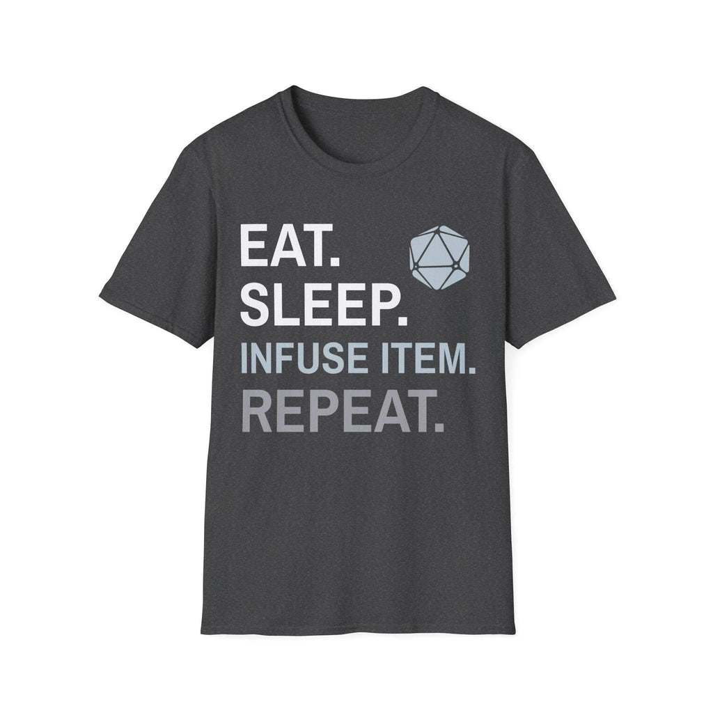 Artificer T-Shirt – 'Eat, Sleep, Infuse Item, Repeat' - Dark Heather / S