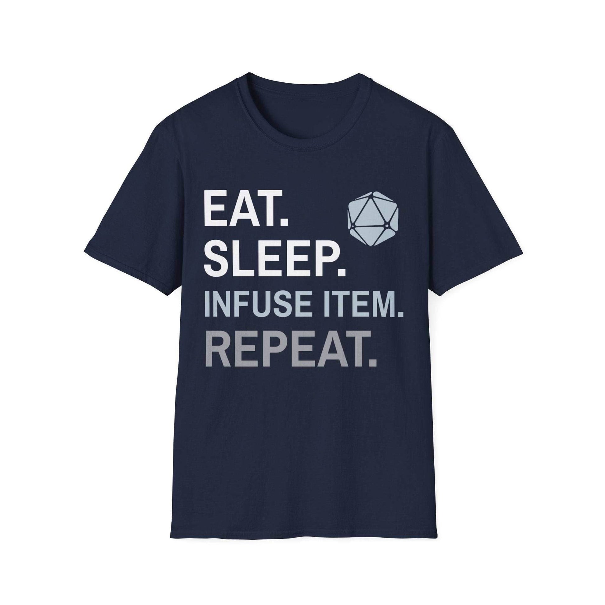 Artificer T-Shirt – 'Eat, Sleep, Infuse Item, Repeat' - Navy / S