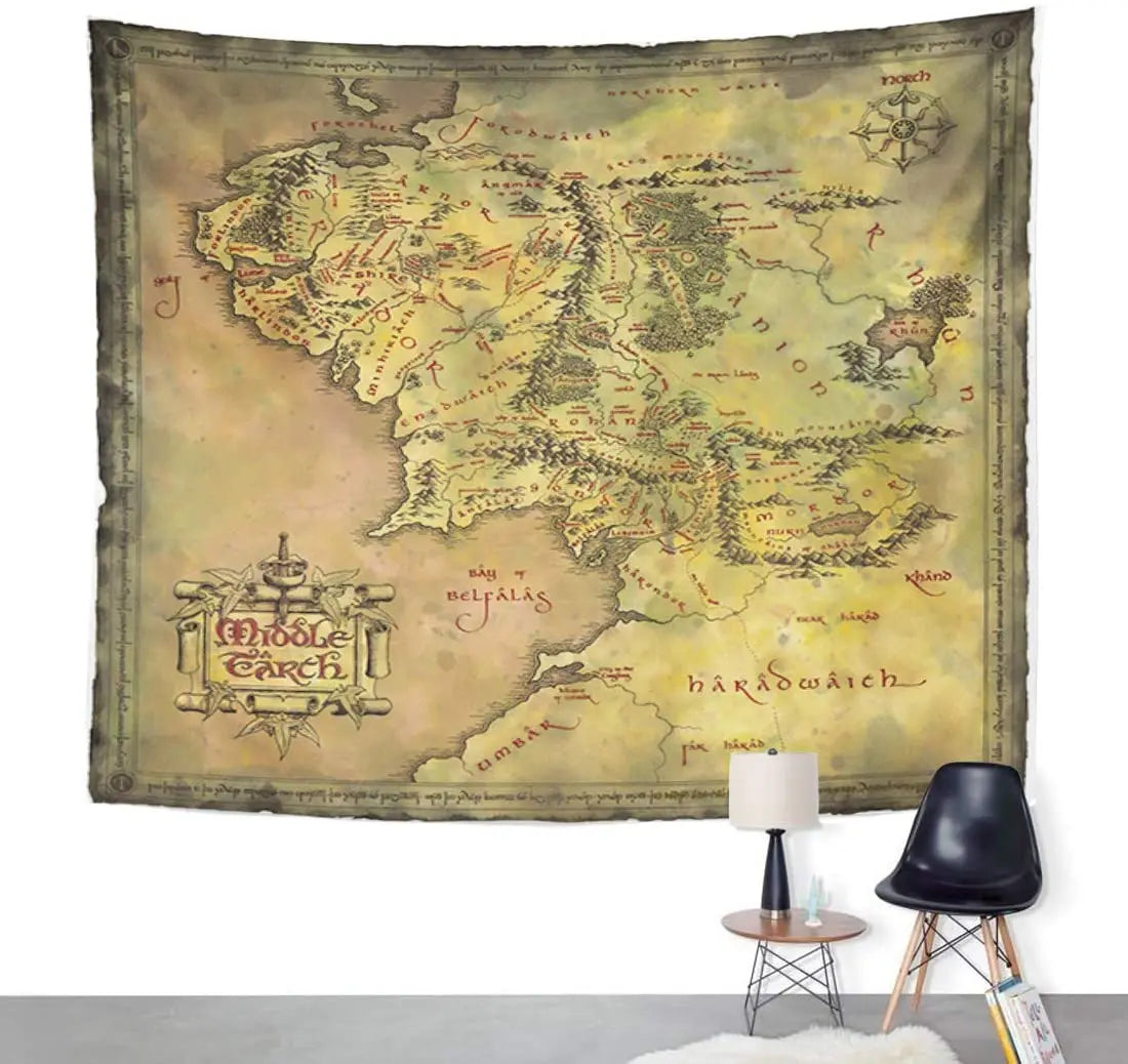 Artwork Wall Hanging Middle Earth Map 50x60 Inches Tapestries Mattress Tablecloth Curtain Home Decor Print Decoration Mural