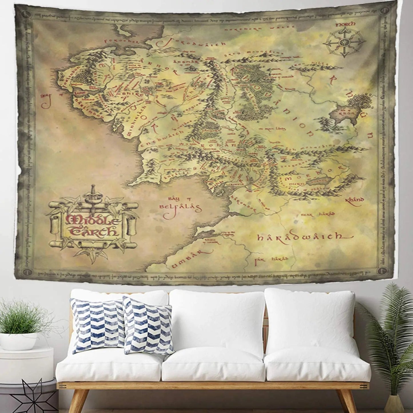 Artwork Wall Hanging Middle Earth Map 50x60 Inches Tapestries Mattress Tablecloth Curtain Home Decor Print Decoration Mural