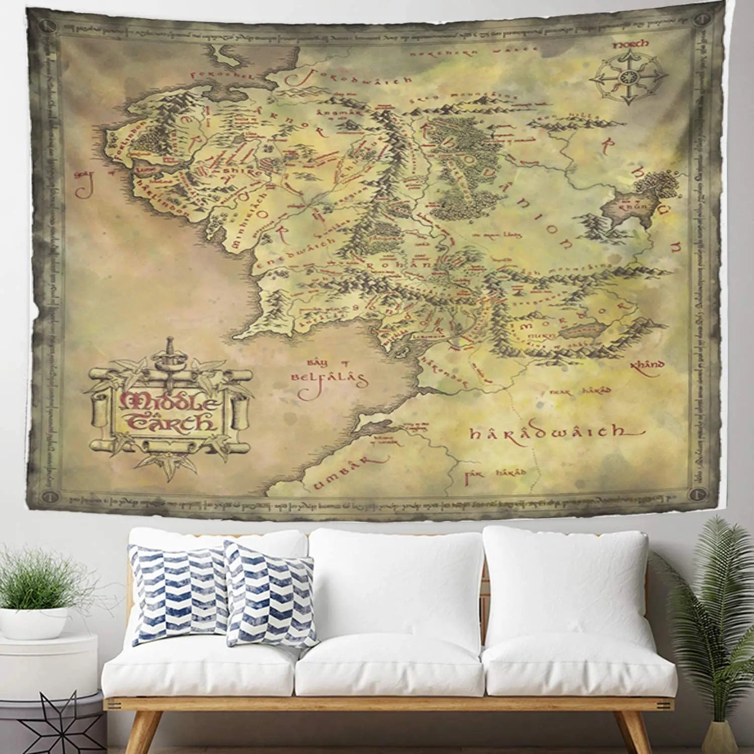 Artwork Wall Hanging Middle Earth Map 50x60 Inches Tapestries Mattress Tablecloth Curtain Home Decor Print Decoration Mural