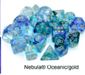 Nebula Oceanic/gold Luminary 7-Dice/16mm/12mm/30mm/Ten10's - 7-Dice Set