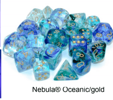 Nebula Oceanic/gold Luminary 7-Dice/16mm/12mm/30mm/Ten10's - 7-Dice Set